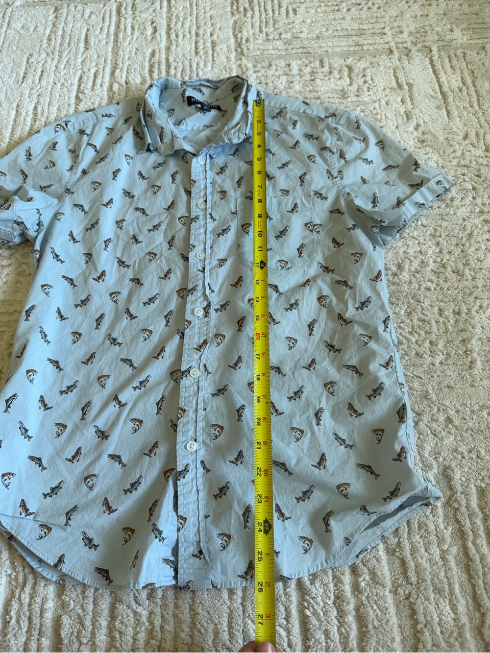 J Crew Mercantile Light Blue Short-Sleeve Printed Men's Shirt - Picture 3 of 6